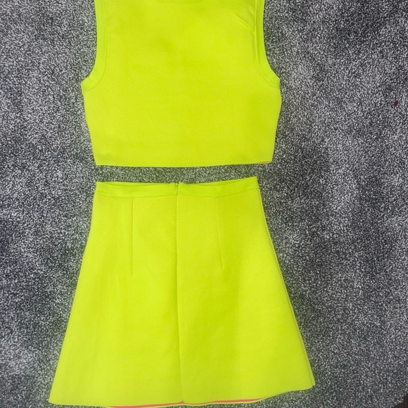 Zara 2 Pc Set Stretch Skirt & Top In Acid Green/ Yellow Color Women Sz S/ M - Picture 11 of 11